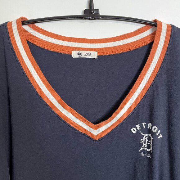 Detroit Tigers Women’s 47 Brand Navy V-Neck T-Shirt L - Picture 7 of 9